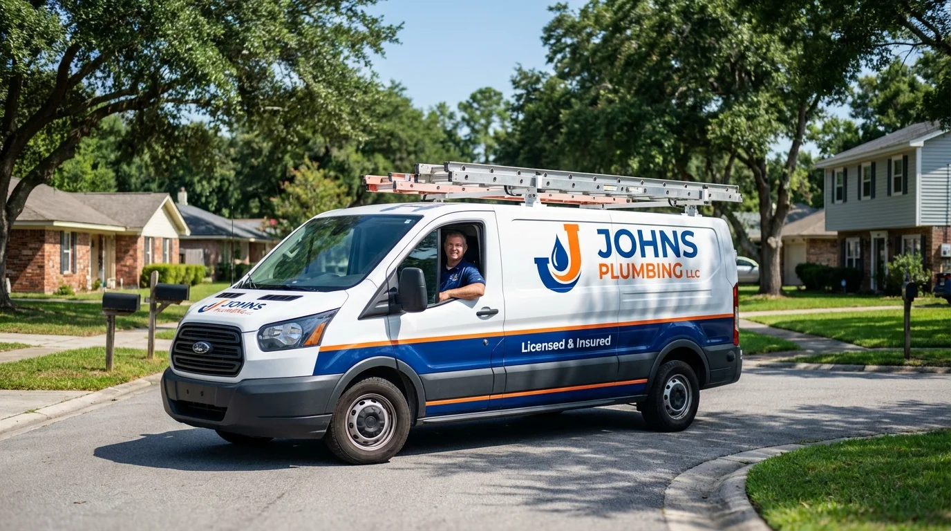 Johns Plumbing LLC service van in Nahant, MA