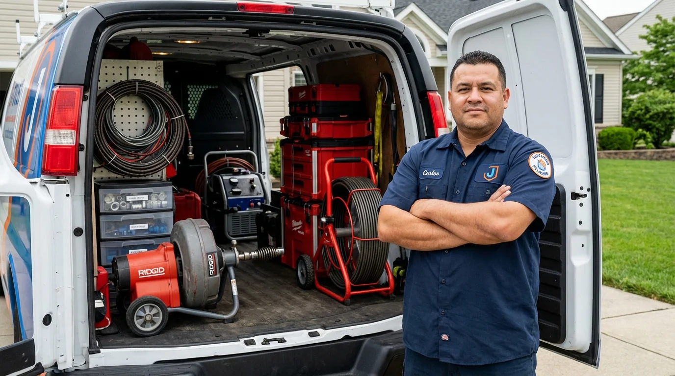 Professional drain cleaning equipment and Johns Plumbing LLC plumber in Nahant