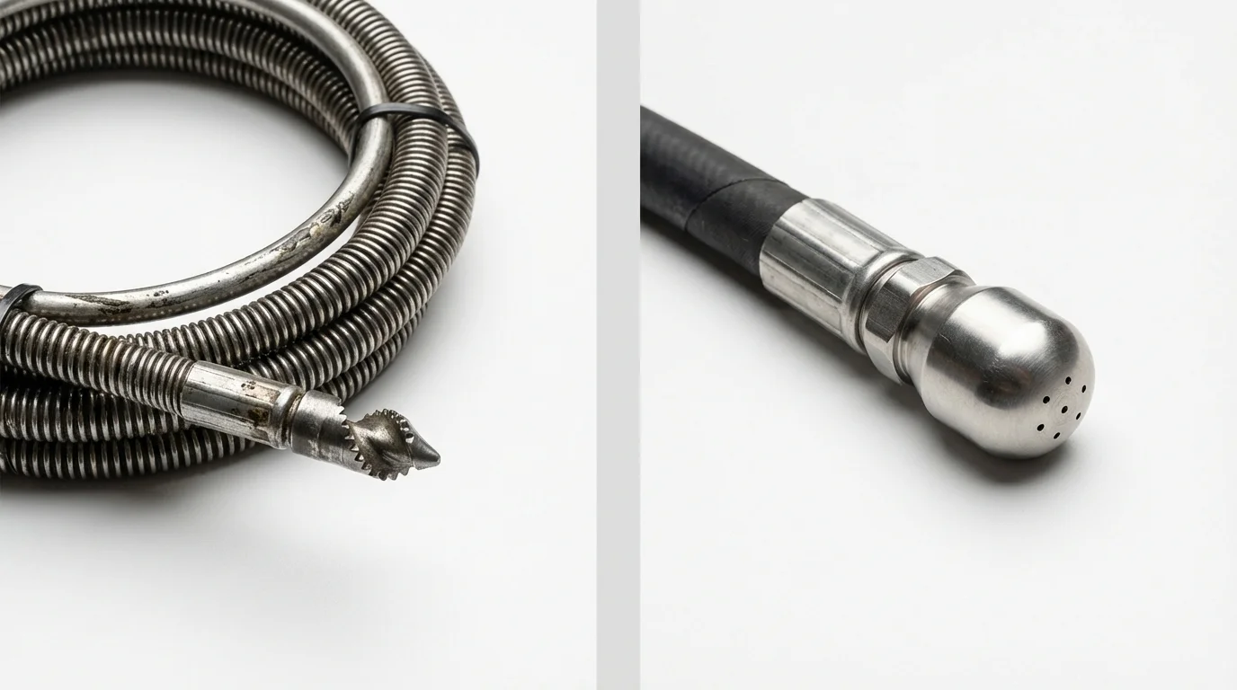 Drain snake cable and hydro jetting nozzle used for drain cleaning in Nahant, MA