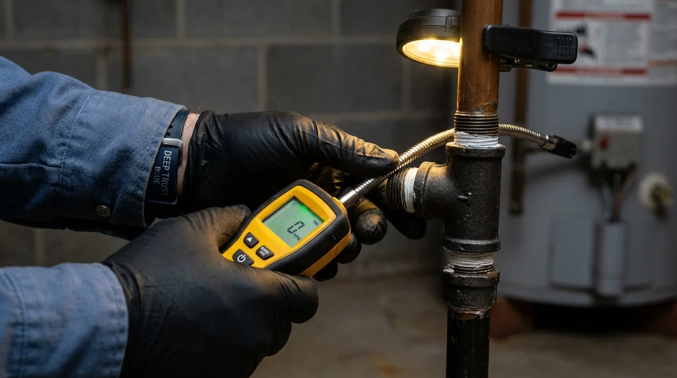 Gas leak detection with electronic sniffer by Johns Plumbing LLC in Nahant