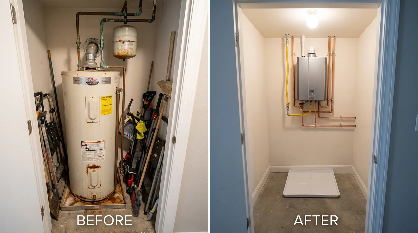 Tank water heater versus wall-mounted tankless unit comparison for Nahant, MA homeowners