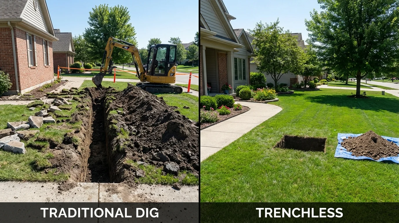 Trenchless sewer repair with minimal yard damage versus traditional excavation in Nahant, MA